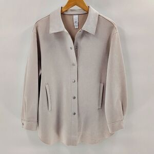 Marla Wynne Layers Faux Suede Shacket Size Large Light Beige Snap Down